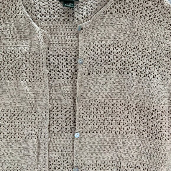 Eddie Bauer Cardigan Women's Petite XL Beige Hand Crocheted 3/4 Sleeve - Picture 5 of 12